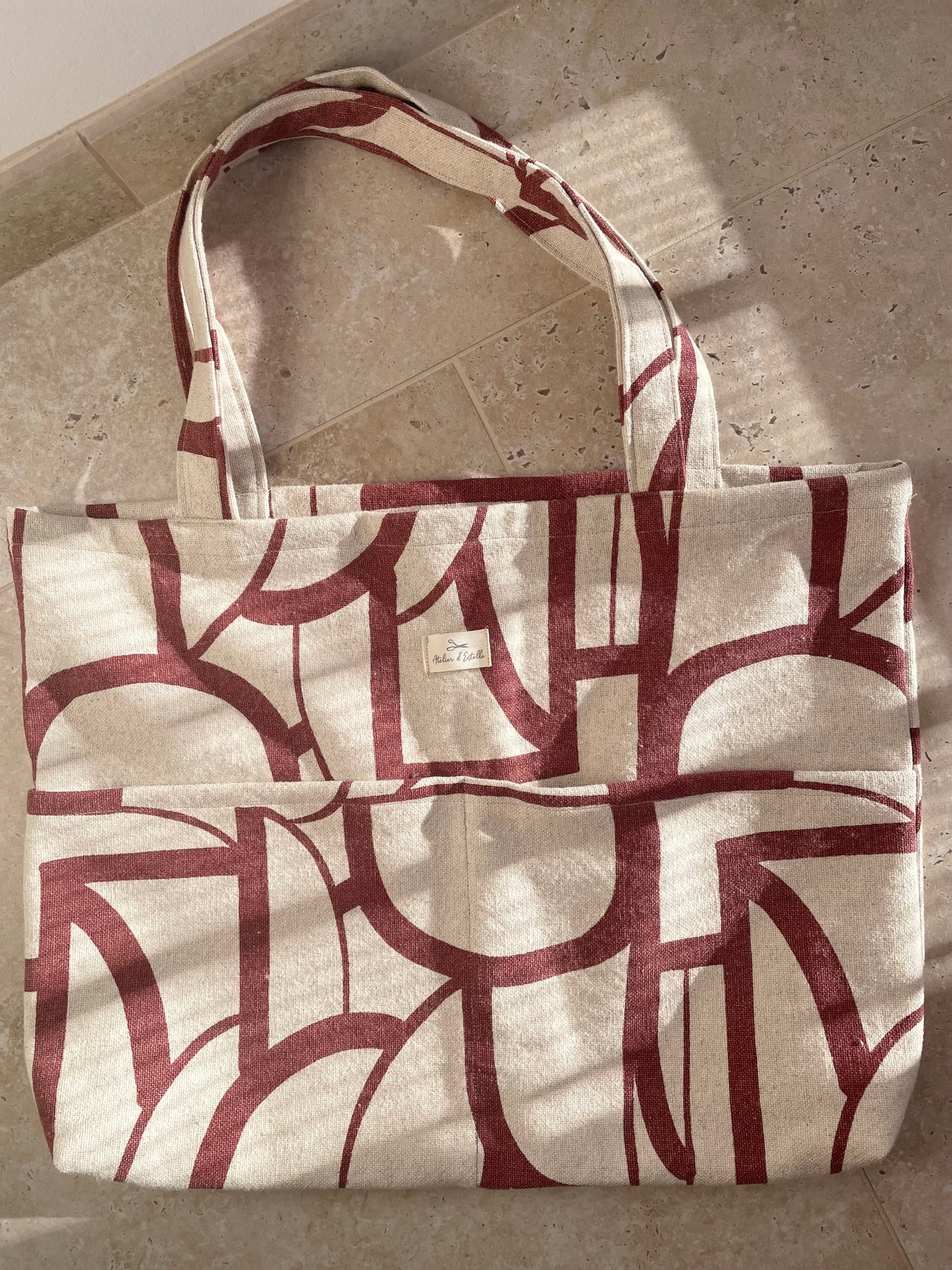 Sac cabas beige imprimé