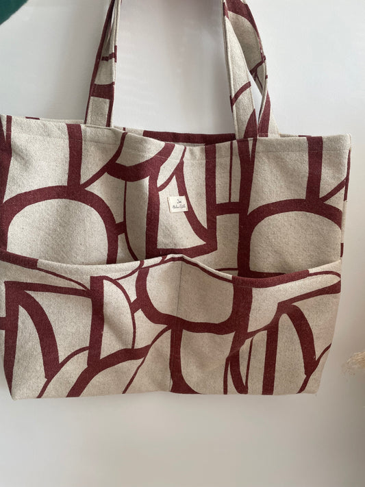 Sac cabas beige imprimé